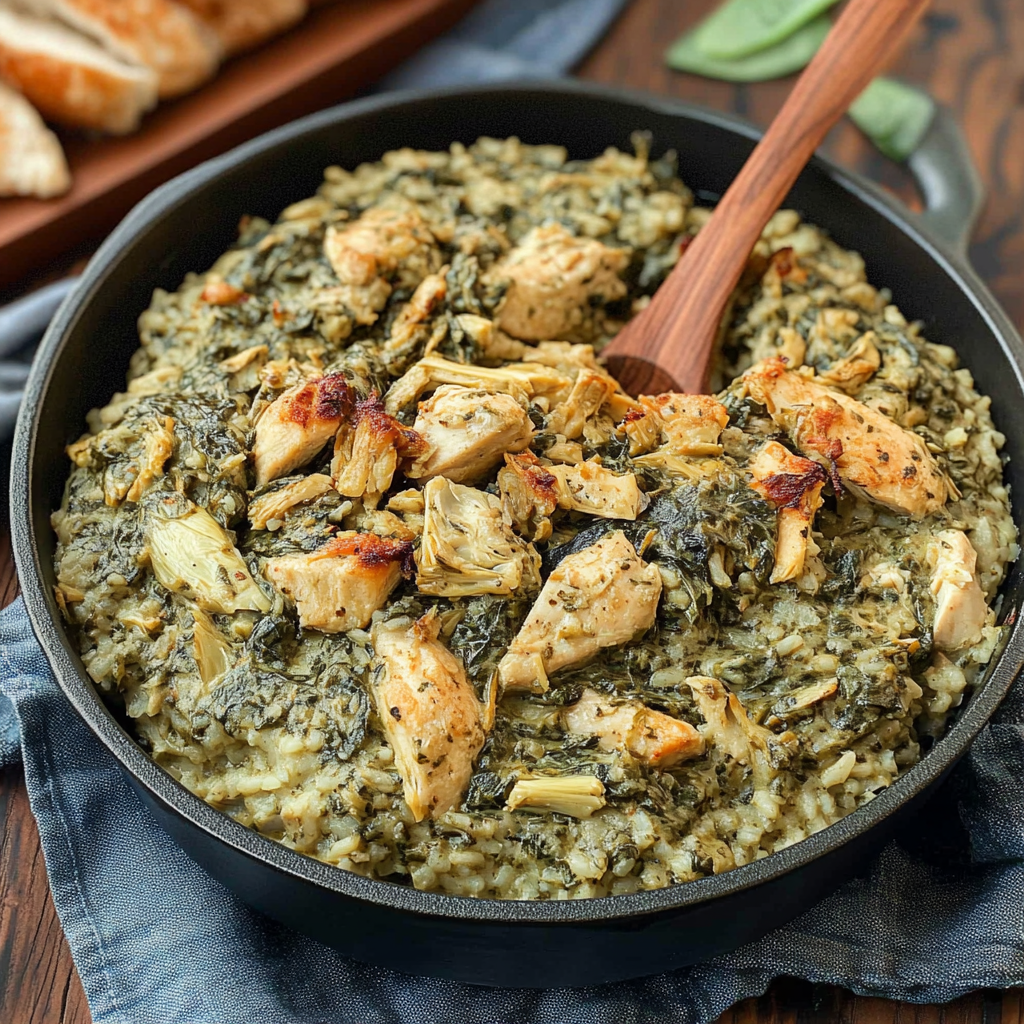 Delicious Creamy Spinach Artichoke Chicken & Rice Recipe