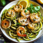25-Minute Zucchini Noodles with Pesto and Shrimp Delight