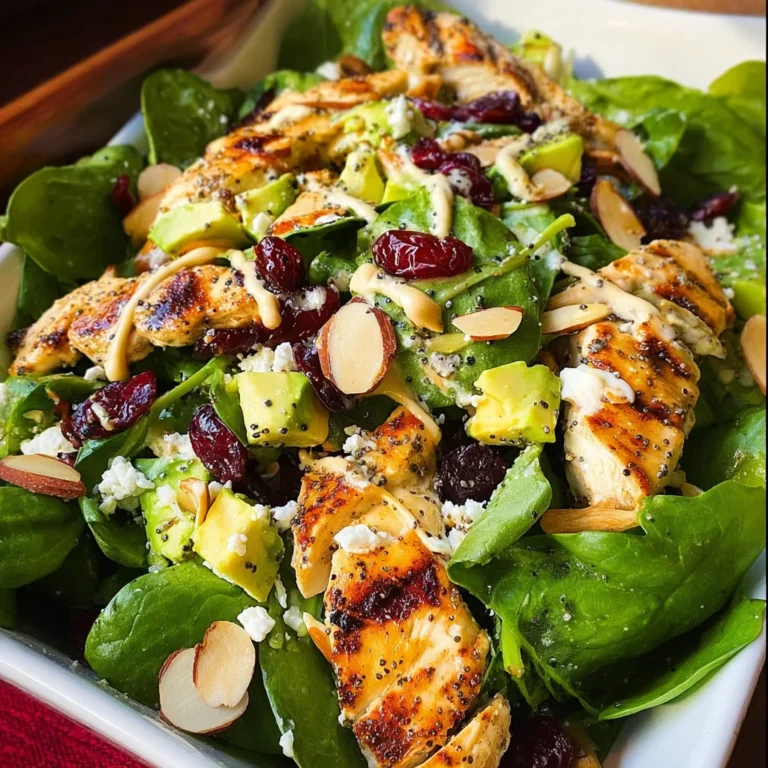 Cranberry Avocado Spinach Salad with Chicken and Orange Poppy Seed Dressing