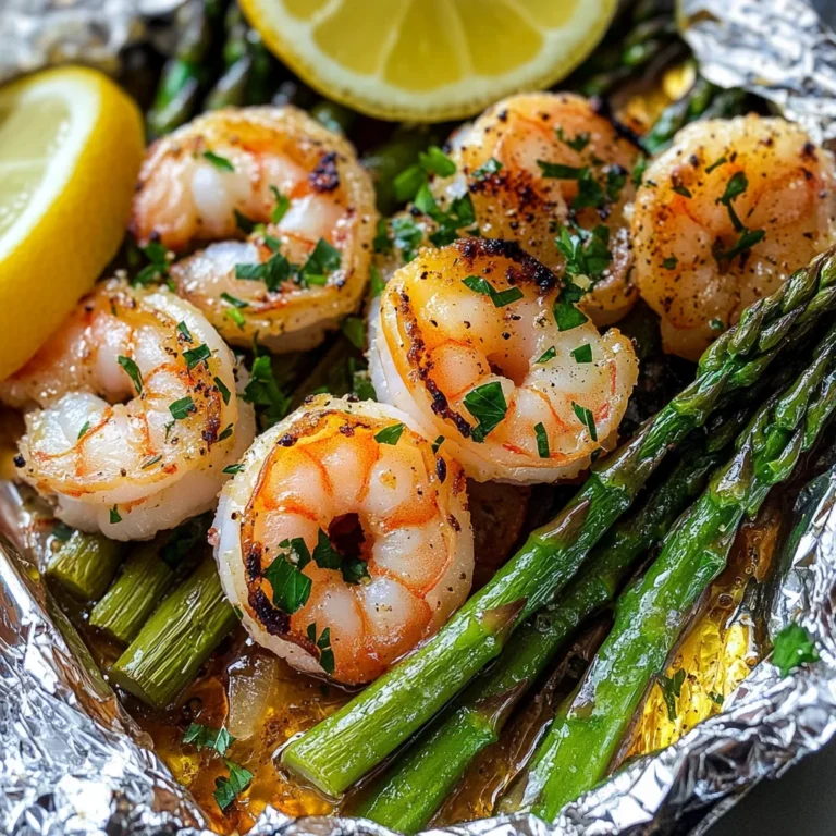 Shrimp and Asparagus Foil Packs with Garlic Lemon Butter Sauce
