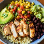 Grilled Chicken Burrito Bowls with Avocado Salsa