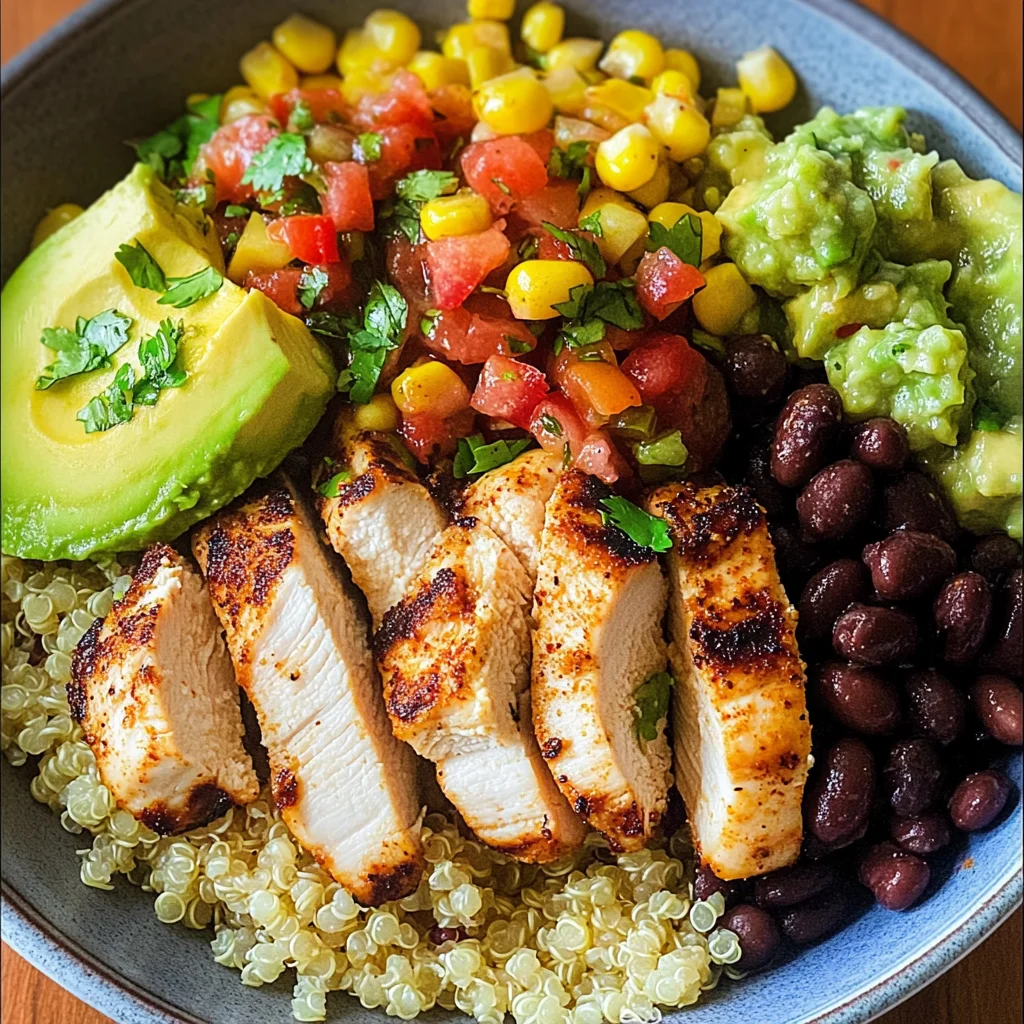 Grilled Chicken Burrito Bowls with Avocado Salsa