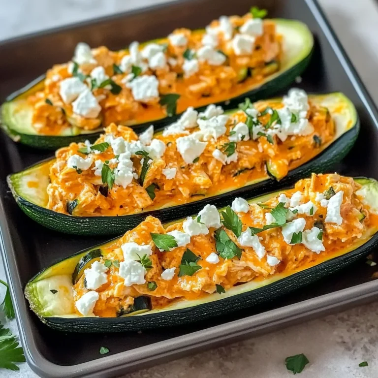 High Protein Buffalo Chicken Stuffed Zucchini Boats