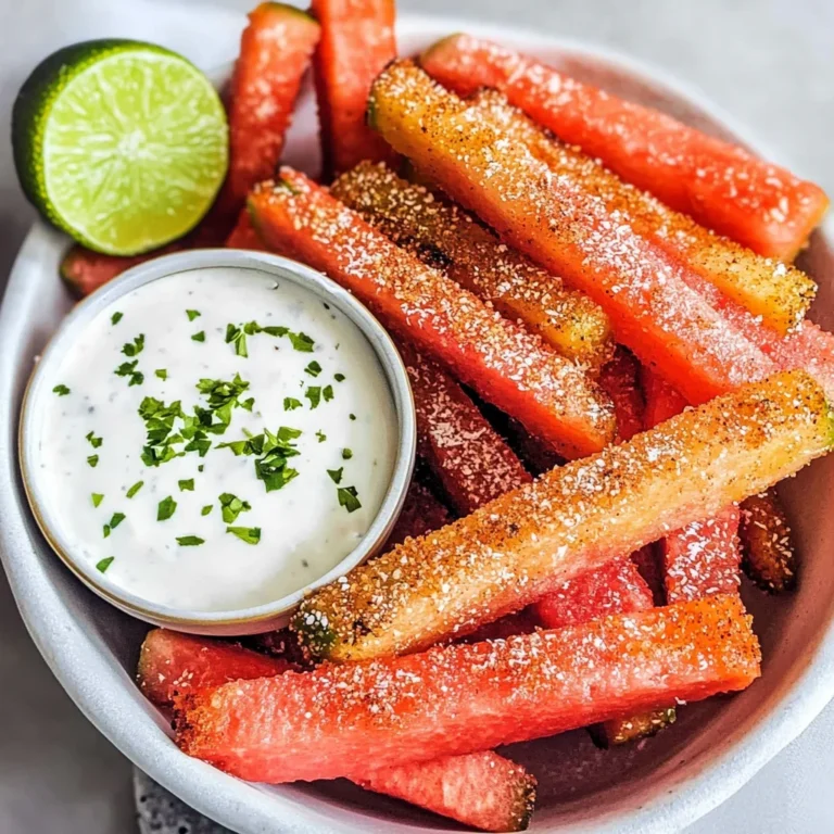 Spicy Watermelon Fries with Coconut Lime Dipping Sauce