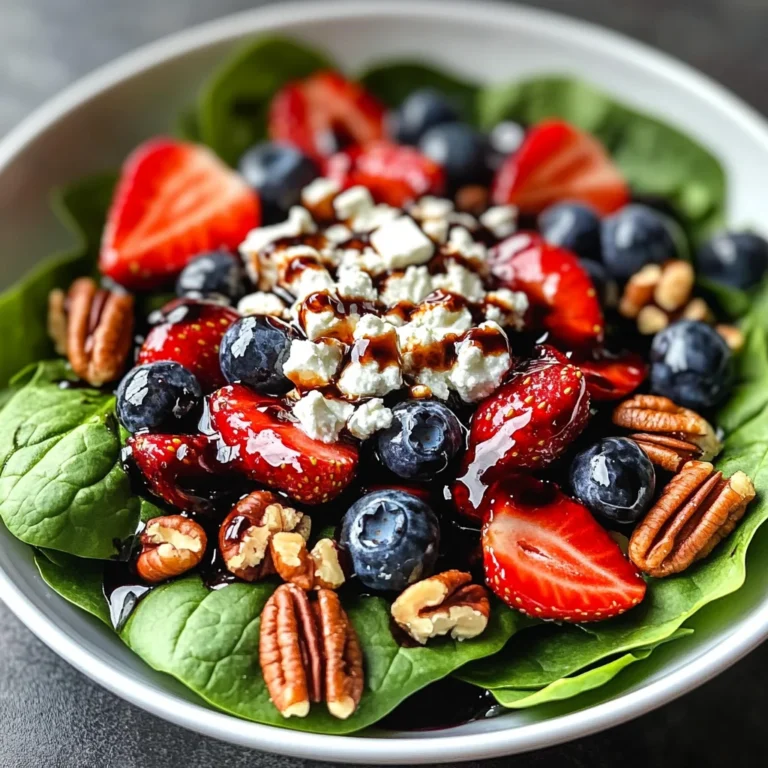 Berry Spinach Salad with Pecans, Feta, and Balsamic Glaze
