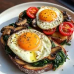 Creamy Tomato & Mushroom Toast Plate with Jammy Eggs & Spinach