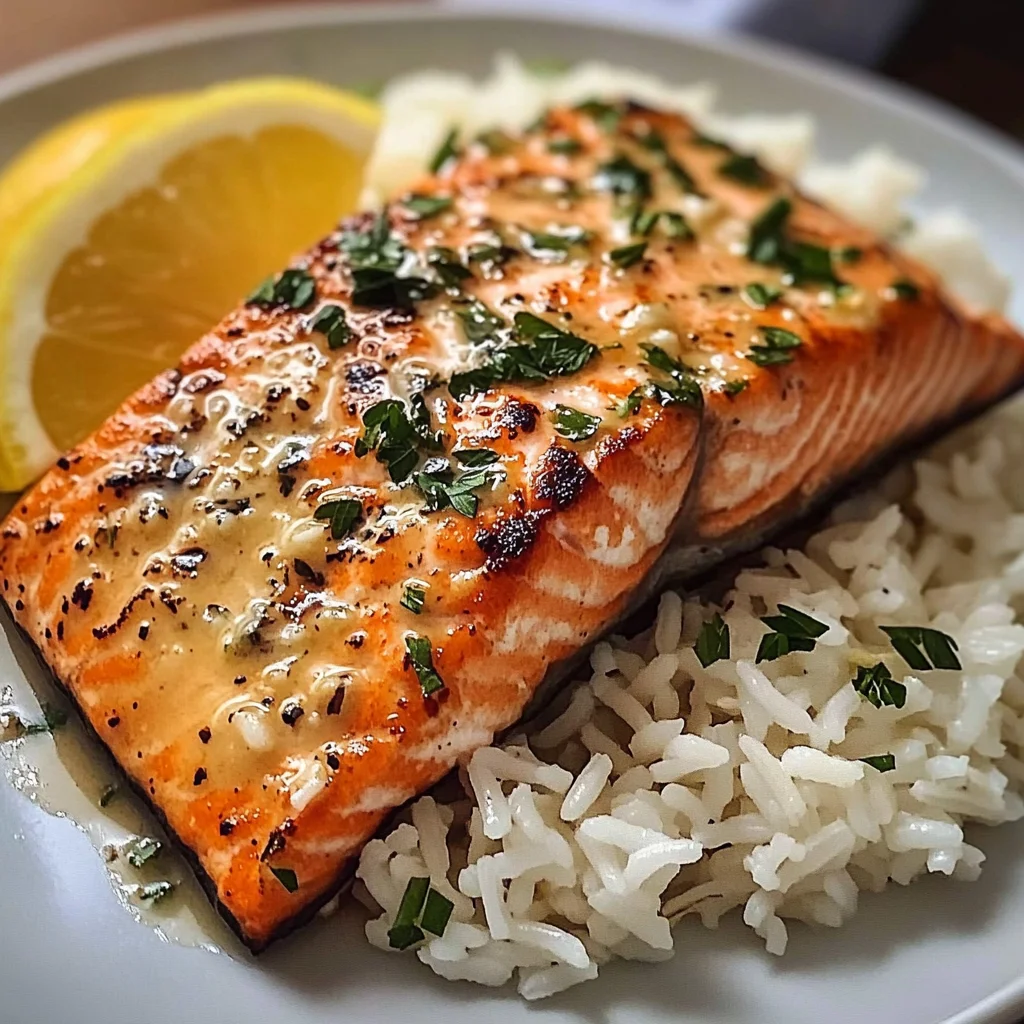 Garlic Butter Salmon with Fluffy White Rice