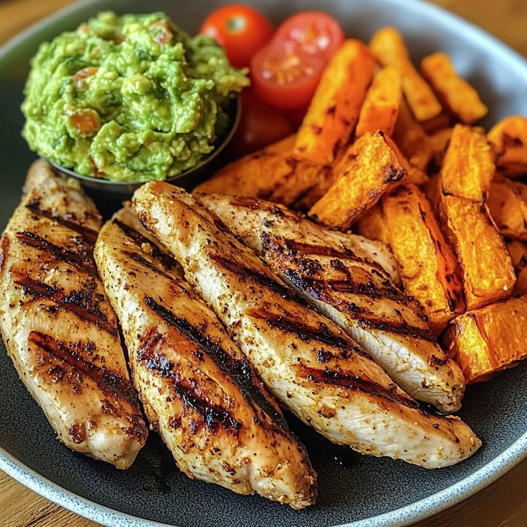 Grilled Chicken with Sweet Potato Fries & Chunky Guac