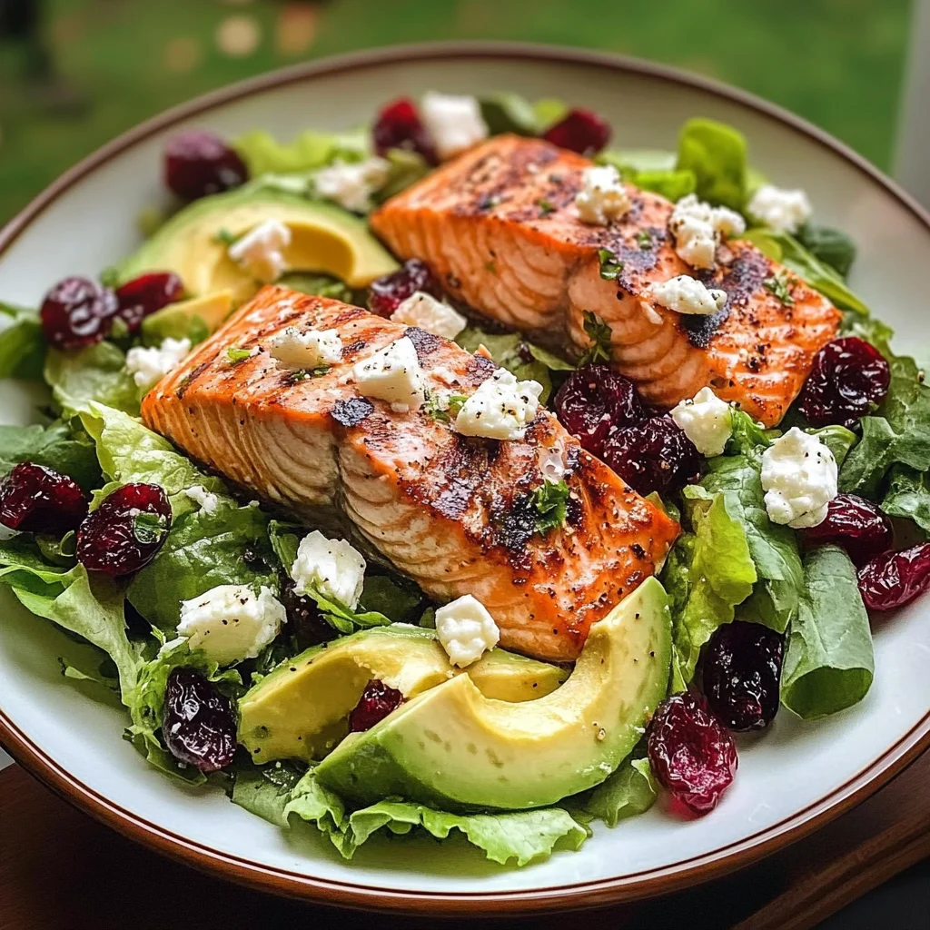 Grilled Salmon & Avocado Salad with Cranberries and Feta