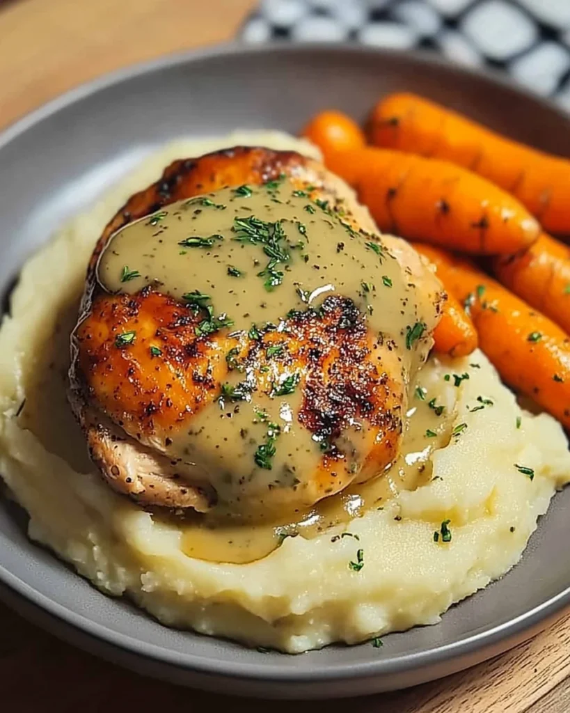 Herb-Cream Chicken with Mashed Potatoes & Glazed Carrots