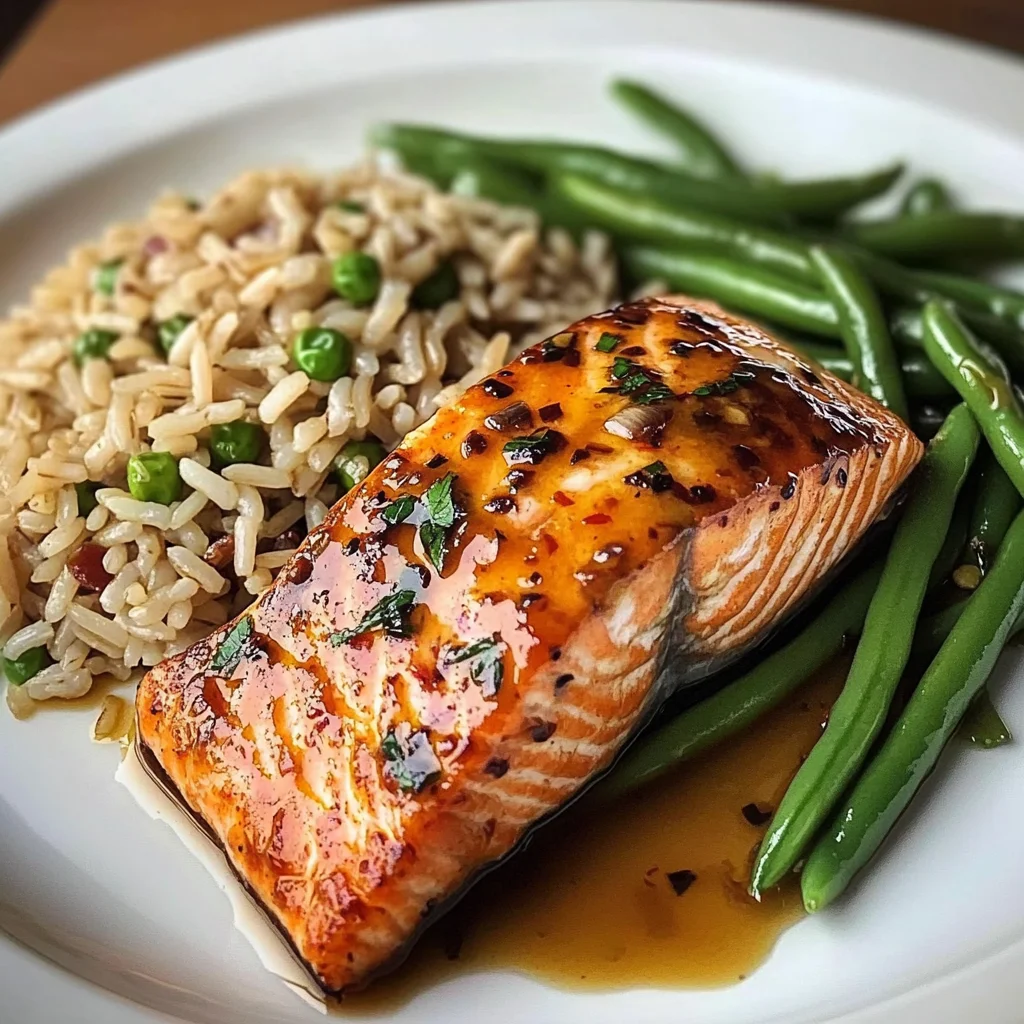Honey Garlic Salmon with Brown Rice & Green Beans