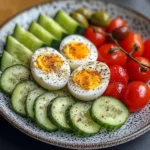 Mediterranean Egg Plate with Fresh Veggies & Cream Cheese