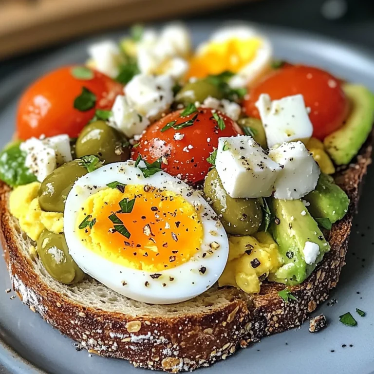 Mediterranean Egg & Avocado Toast with Feta, Olives & Tomatoes
