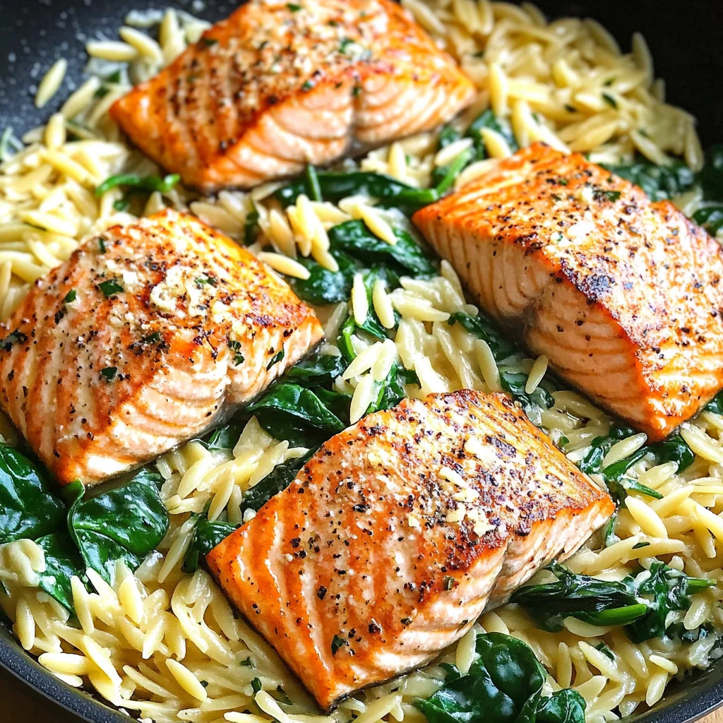 One Skillet Salmon with Lemon Orzo