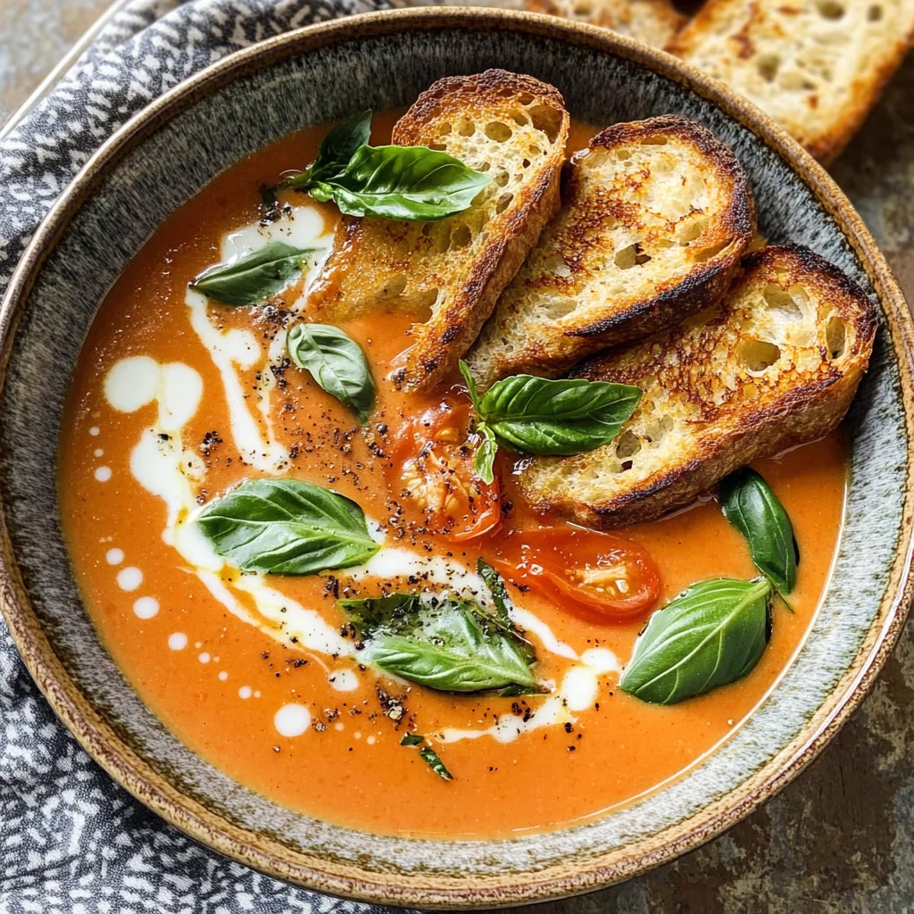 Roasted Tomato Soup with Crispy Gruyère Toasts