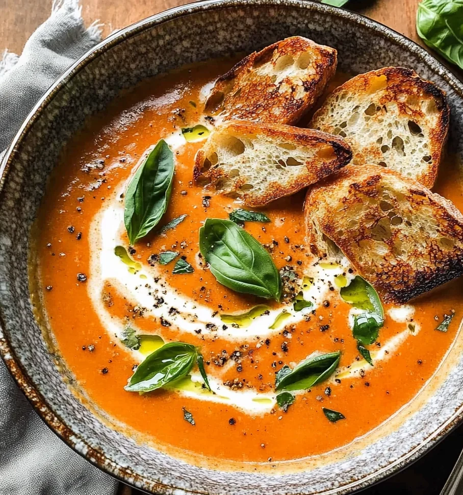Roasted Tomato Soup with Crispy Gruyère Toasts