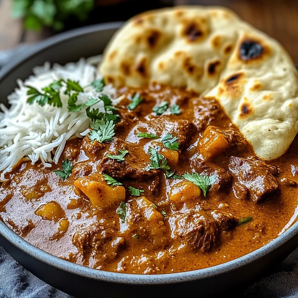 Slow-Cooked Beef Curry with Garlic Naan