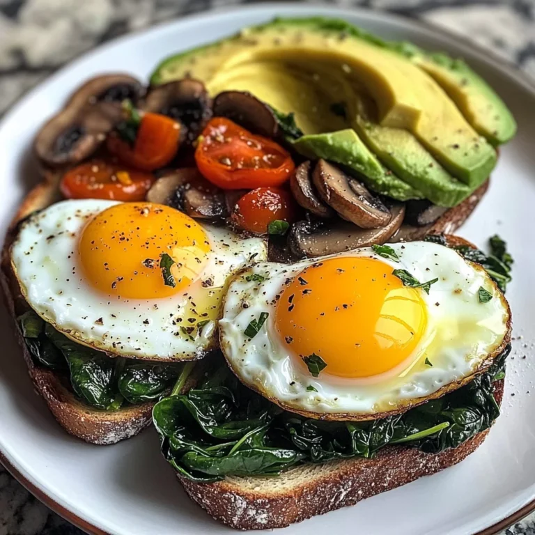 Sunny Eggs with Sauted Spinach, Mushrooms & Avocado Toast