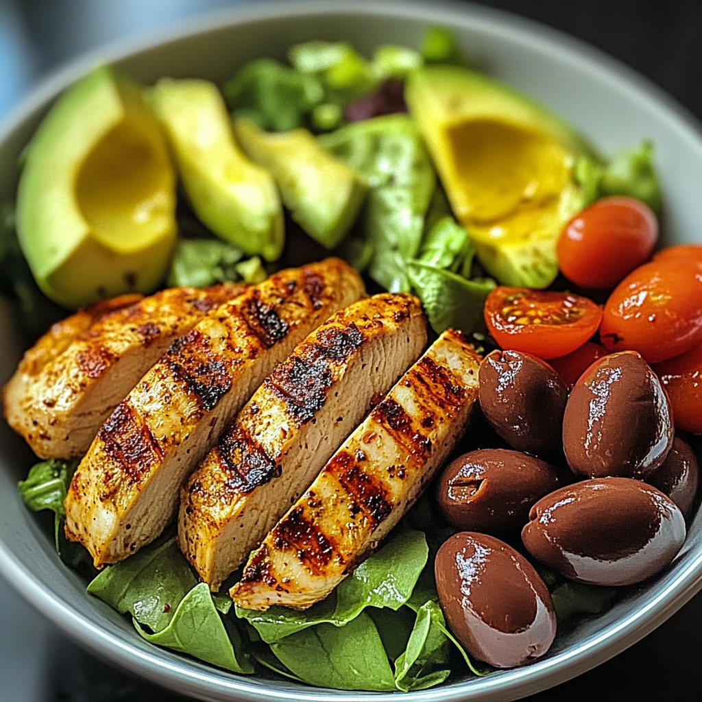 Spiced Grilled Chicken Salad with Avocado & Olives