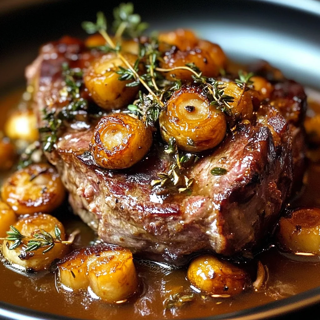 Braised Lamb Shoulder with Lions Mane Mushrooms and Thyme