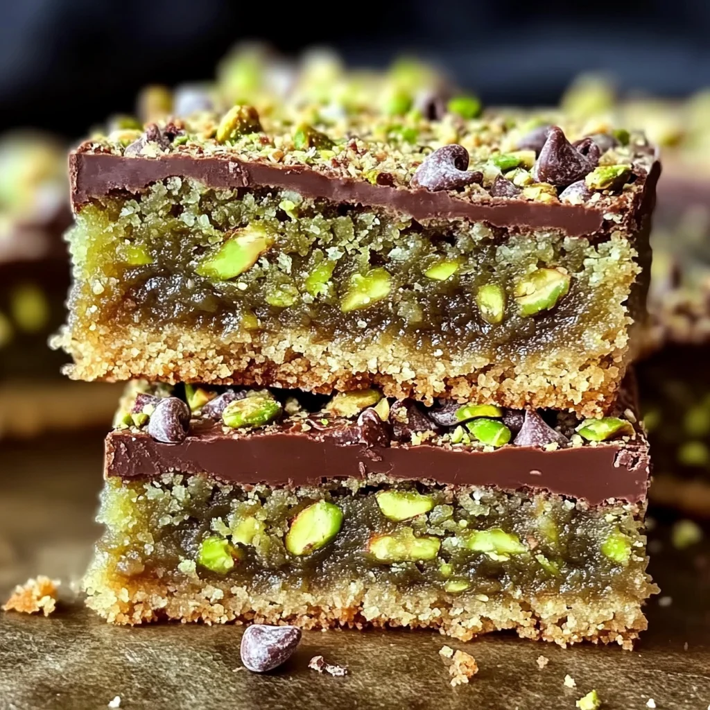 Brown Butter Dubai Pistachio Chocolate Chip Cookie Bars