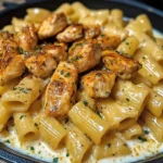 Cheddar Garlic Chicken Rigatoni in Parmesan Sauce