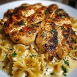 Garlic Chicken with Cheesy Bowtie Alfredo