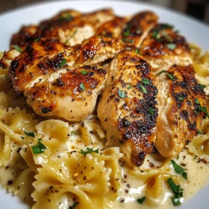 Garlic Chicken with Cheesy Bowtie Alfredo