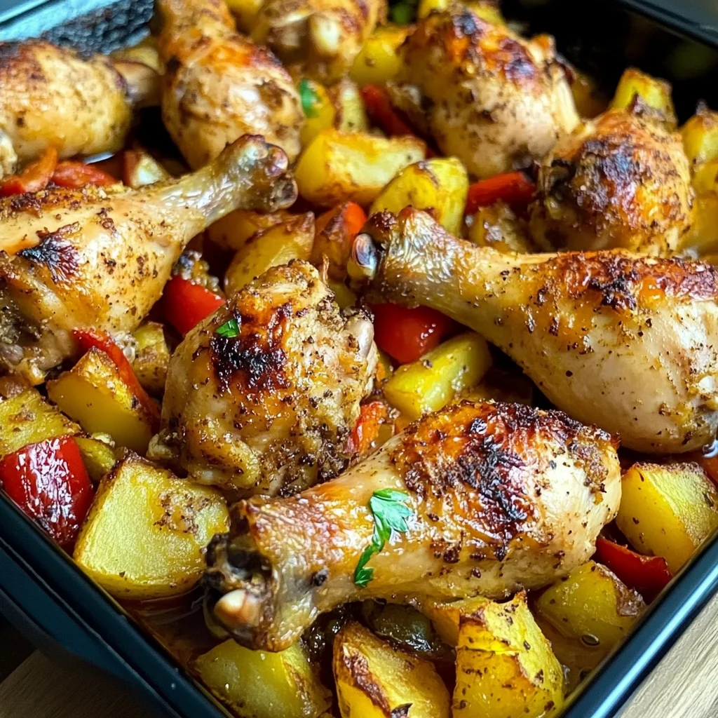 Golden-Baked Chicken Drumsticks with Crispy Potatoes