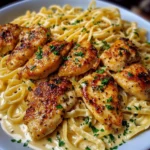 Golden Garlic Butter Chicken with Creamy Linguine