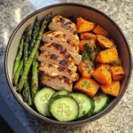 Grilled Chicken Bowl with Sweet Potato, Asparagus & Cucumber Medley