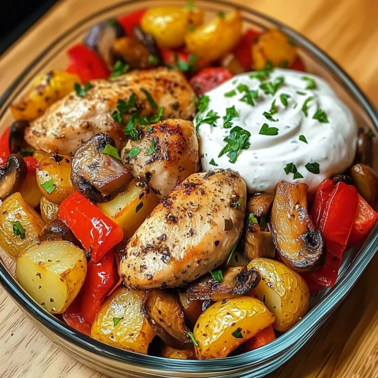 Loaded Garlic Butter Chicken with Roasted Veggies & Creamy Dip
