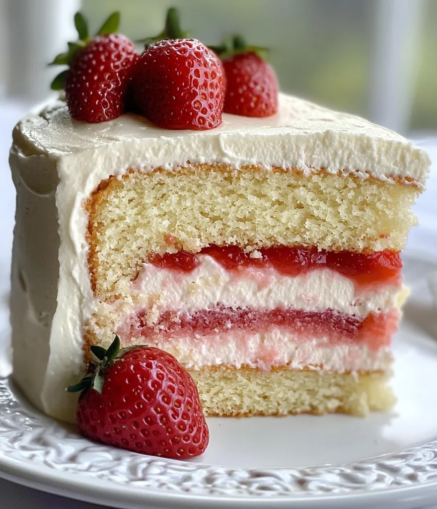 Moist Vanilla Cake with Strawberry Filling