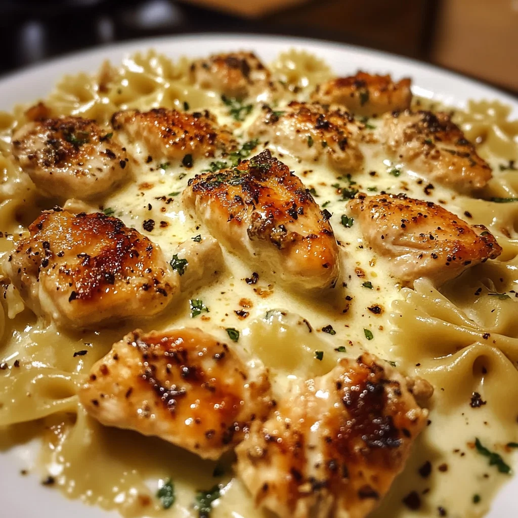 Mozzarella Garlic Butter Chicken Bowties in Cheesy Cream