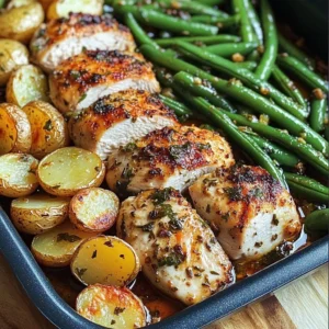 One-Pan Garlic Herb Chicken with Crispy Potatoes & Green Beans