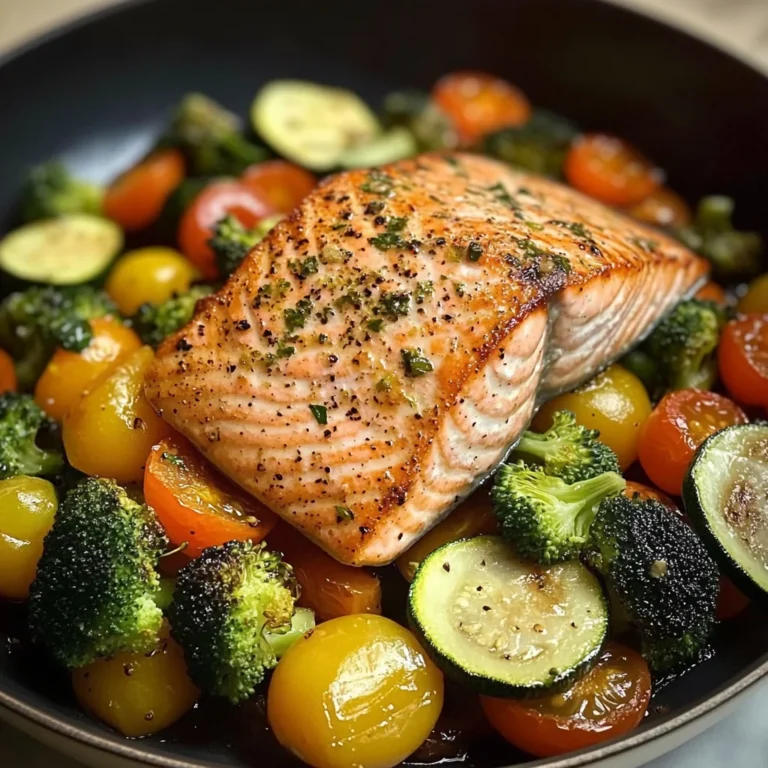 Pan-Seared Salmon with Garlic Veggie Medley