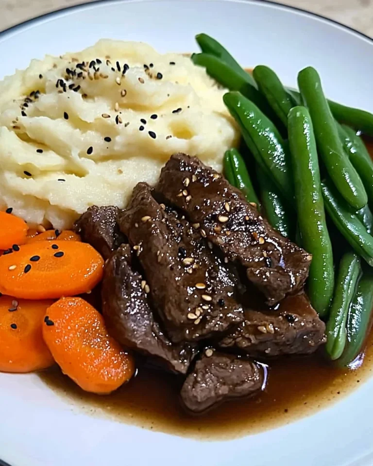 Savory Beef Plate with Mash, Carrots & Green Beans
