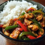 Spicy Garlic Pepper Chicken Stir-Fry with Steamed Rice