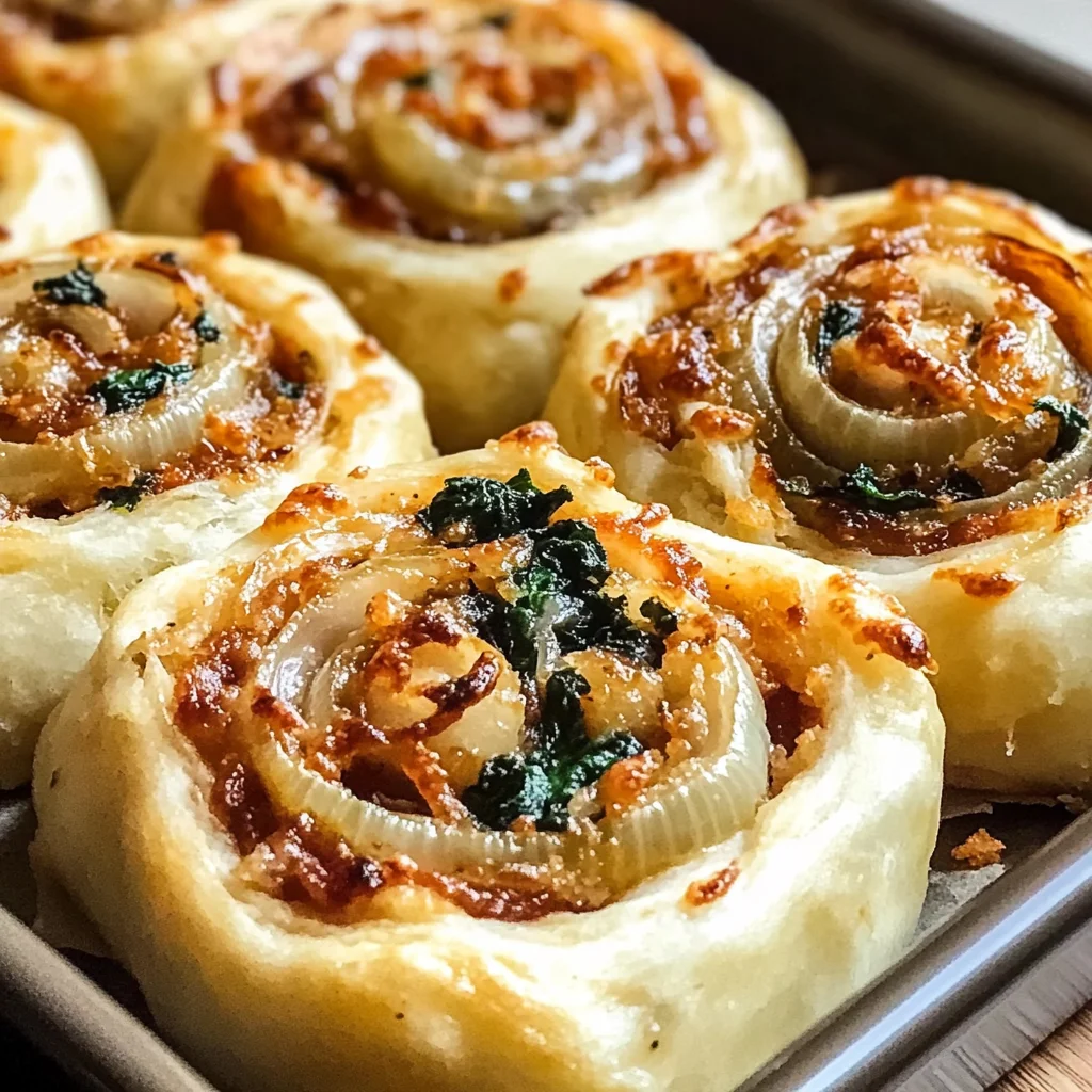 Vegan Caramelized Onion & Spinach Pizza Rolls