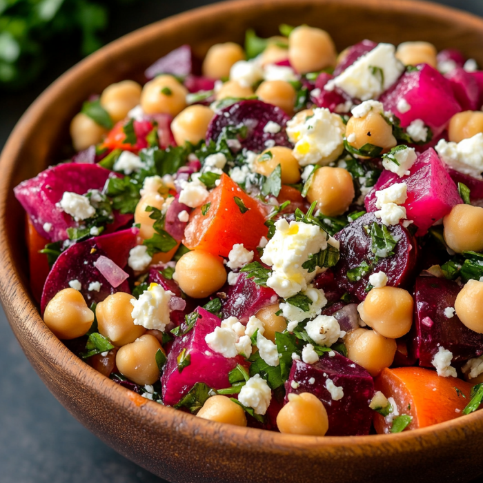 Chickpea Beet Feta Salad with Lemon-Garlic Vinaigrette – A Vibrant & Flavorful Delight