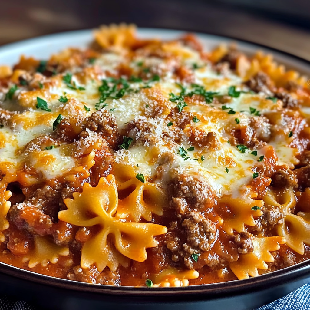 Creamy Baked Velveeta Bowtie Pasta with Italian Beef Marinara