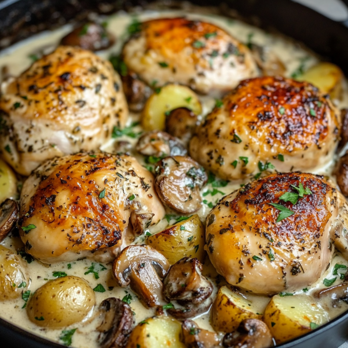 Herb Roasted Chicken in Creamy White Sauce with Mushroom and Potatoes: An Incredible Ultimate Recipe