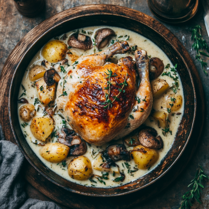 Herb Roasted Chicken in Creamy White Sauce with Mushroom and Potatoes: An Incredible Ultimate Recipe