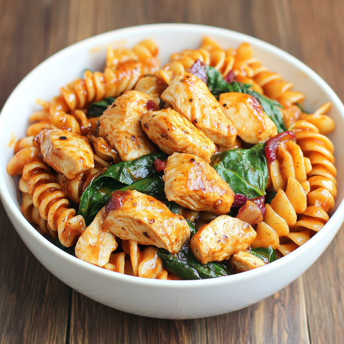 Zesty Honey BBQ Chicken Pasta with Creamy turkey Bacon & Spinach