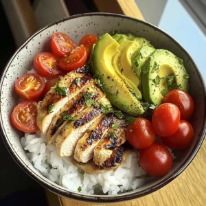 Chicken & Avocado Rice Bowl with Cherry Tomatoes