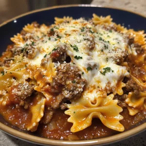 Creamy Baked Velveeta Bowtie Pasta with Italian Beef Marinara