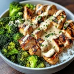 Creamy Garlic Chicken Bowl with Broccoli & Rice