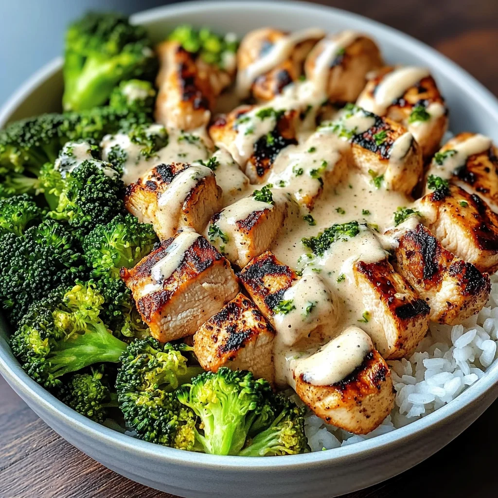 Creamy Garlic Chicken Bowl with Broccoli & Rice