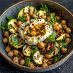 Grilled Zucchini Chickpea Salad with Burrata & Chili Oil