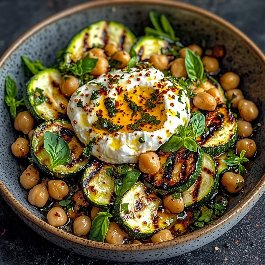 Grilled Zucchini Chickpea Salad with Burrata & Chili Oil